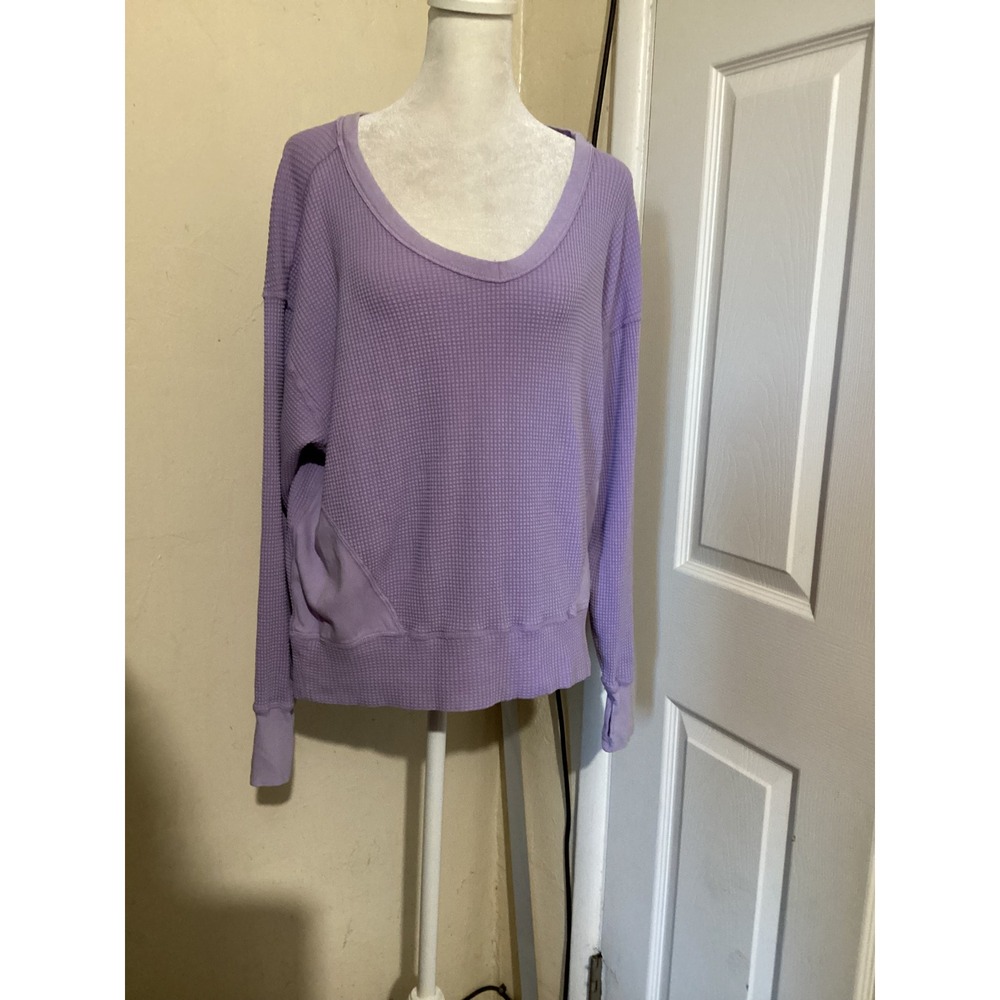 Offline by Aerie Purple Waffle Knit V Neck Long Sleeve Thumbhole Top XS